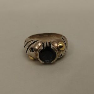 Sterling Silver 18K Black Stone Ring Size 7.5